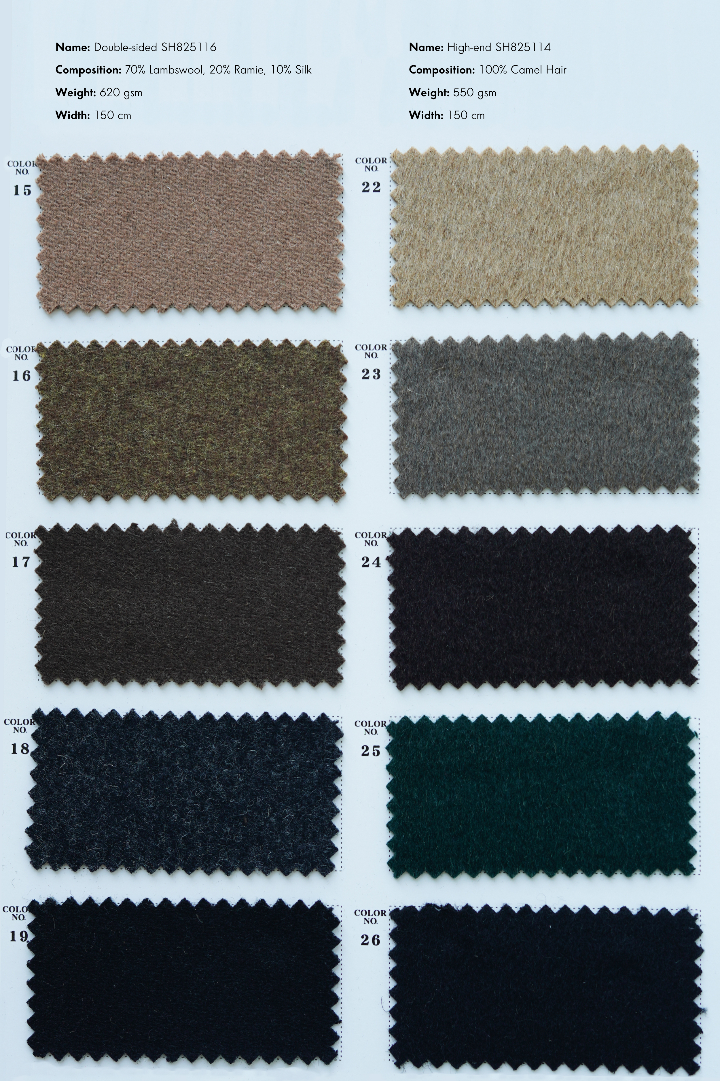 Lambswool, Silk, and Camel Hair Blends (Variable Composition and Weight) No.4